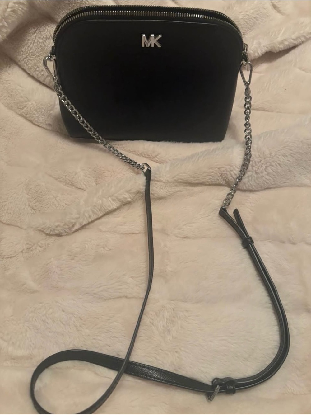 Michael Kors Black Leather Crossbody with Silver Chain